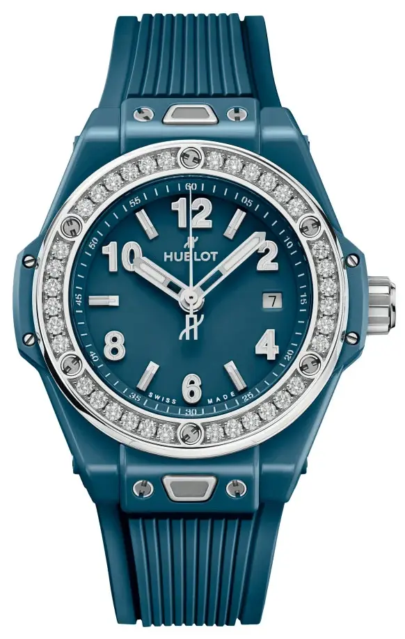 Hublot Big Bang One Click Petrol Blue Ceramic Diamonds 33mm, reference 485.ES.5171.RX.1204