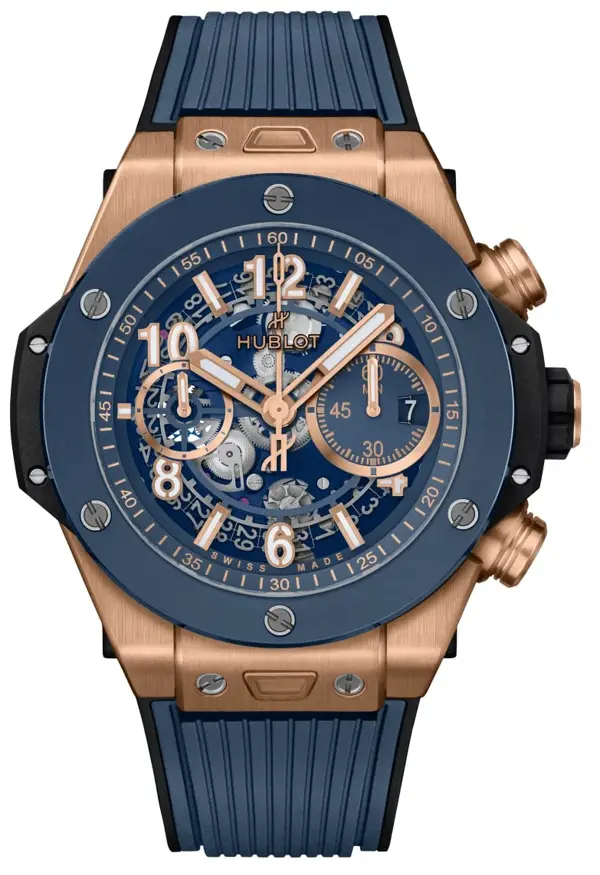 Hublot Big Bang Unico King Gold Blue Ceramic Automatic Chronograph 44mm, reference 421.OL.5180.RX