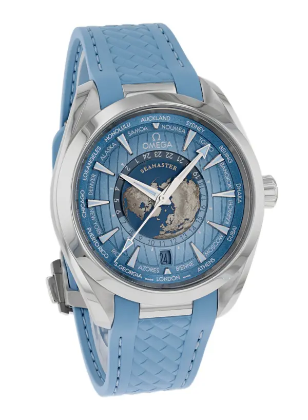 Omega Seamaster Aqua Terra 150M Co-Axial Master Chronometer GMT Worldtimer 43 mm Summer Blue, reference 220.12.43.22.03.002